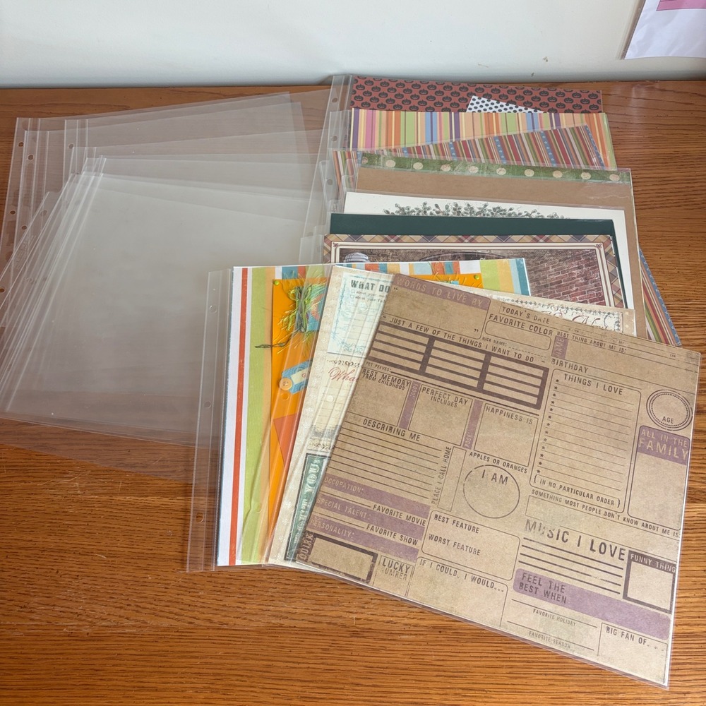 Mixed 12x12 Scrapbook Paper Lot 20 Sheets 22 Protectors Family Tree Halloween